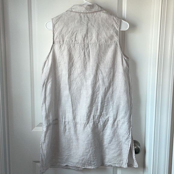 Tahari 100% Linen Shirt Dress Sleeveless Coastal Button Down Tunic - Picture 2 of 4